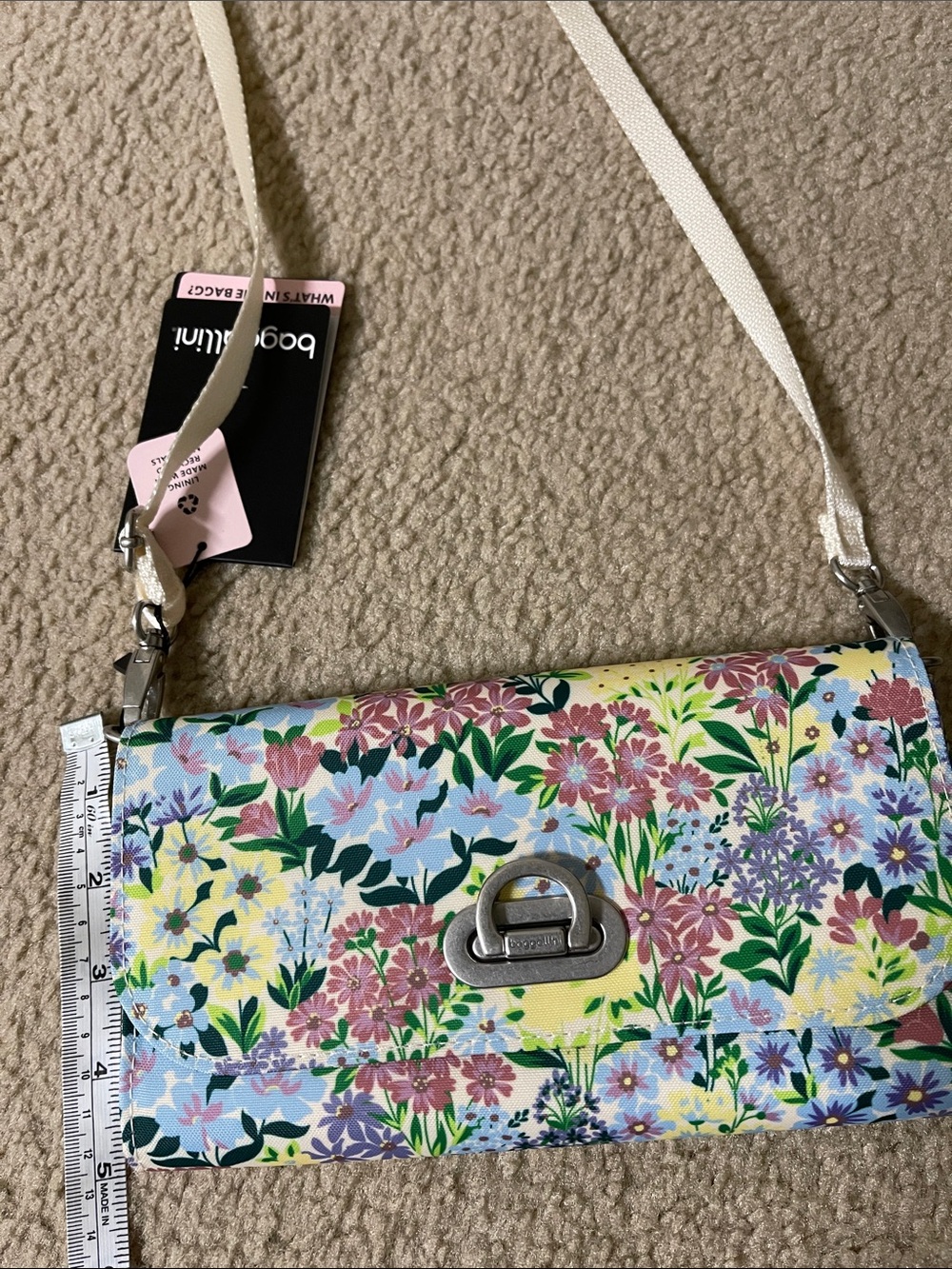 Baggallini Floral Crossbody in Pastel Multi with Cream Strap - Picture 6 of 14